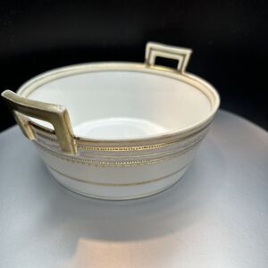 Nippon Hand Painted Moriage Square Handled Bowl Gold Beaded Vintage
